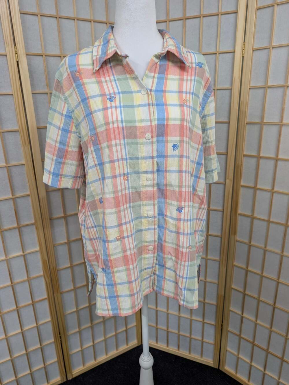 Vtg 90s Womens sz 14 Button Down Short Sleeve coastal grandmother ocean nautical